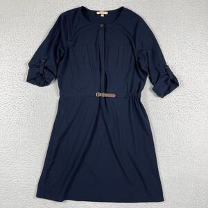 Skies Are Blue Dress Womens Medium Navy Blue‎ Delaine Belted Shirt Dress Office